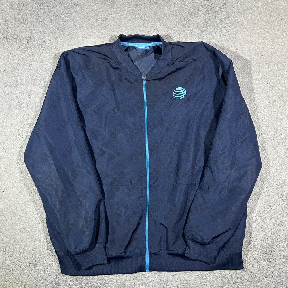 AT&T ATT Logo Blue Employee Full Zip Windbreaker Jacket Men's 2XL  #3782